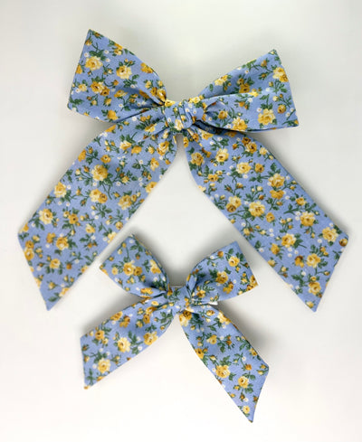 Savannah Bow-Vintage Blue with Yellow flowers