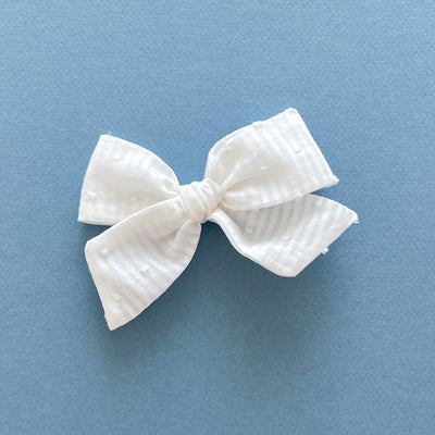 white stripe and swiss dot hair bow for girls