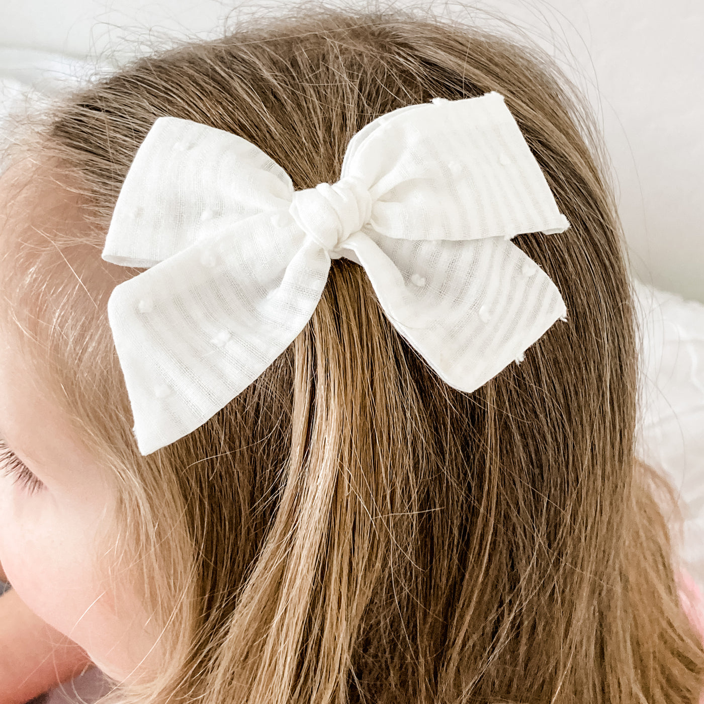 soft white hair bow clip