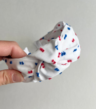 Knot Headband-Red and Blue Swiss Dots