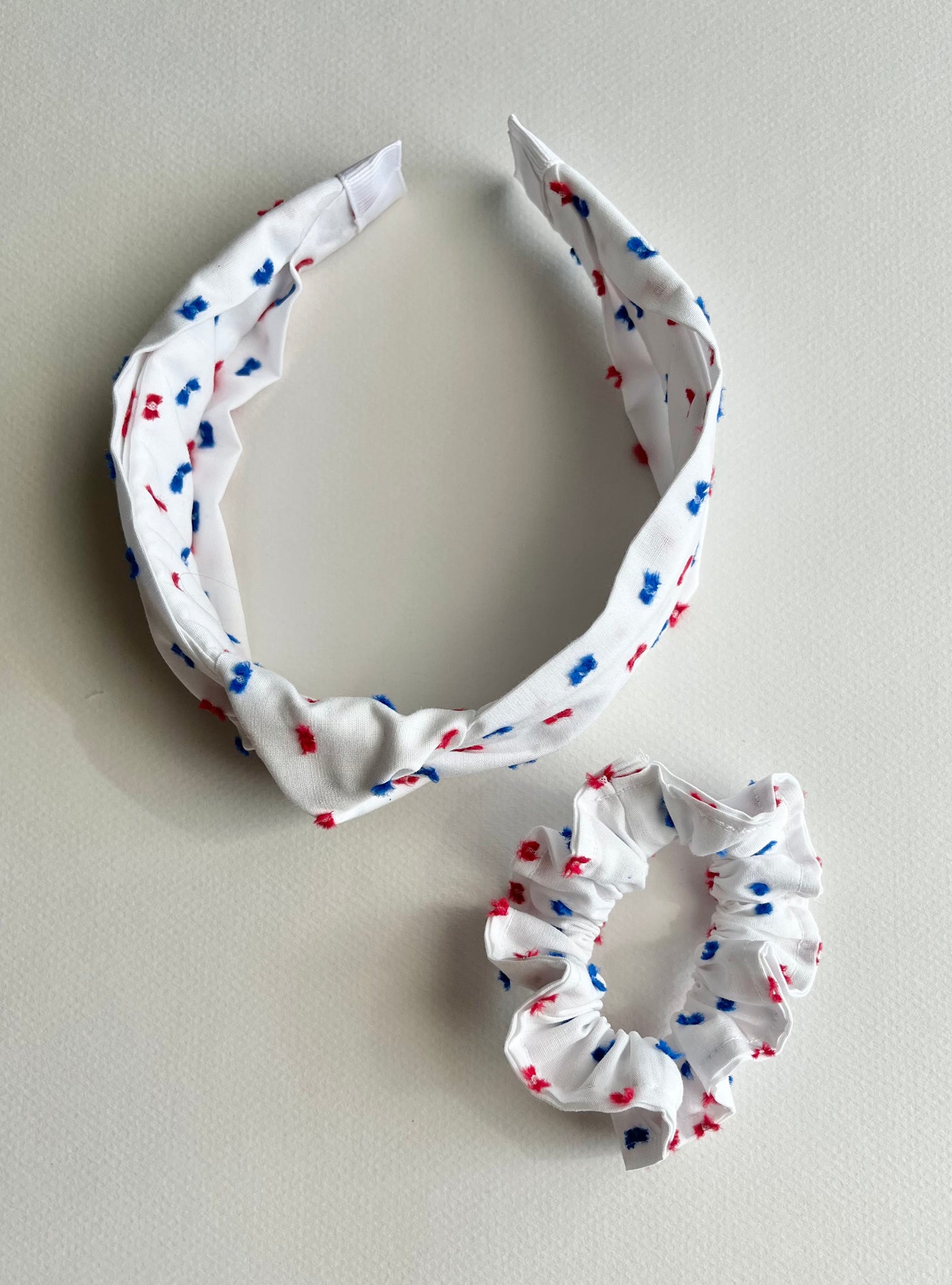 Scrunchie- Red and Blue Swiss Dots