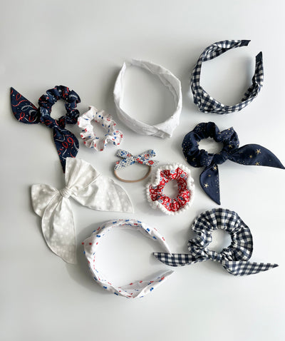 Scrunchie- Red Floral with White Pompoms
