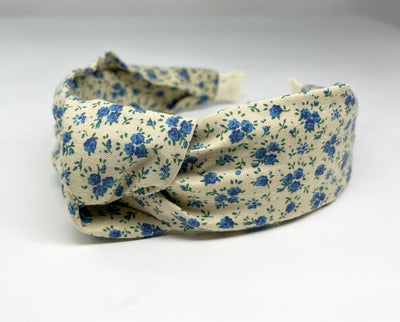 Knot Headband- Cream with blue Floral