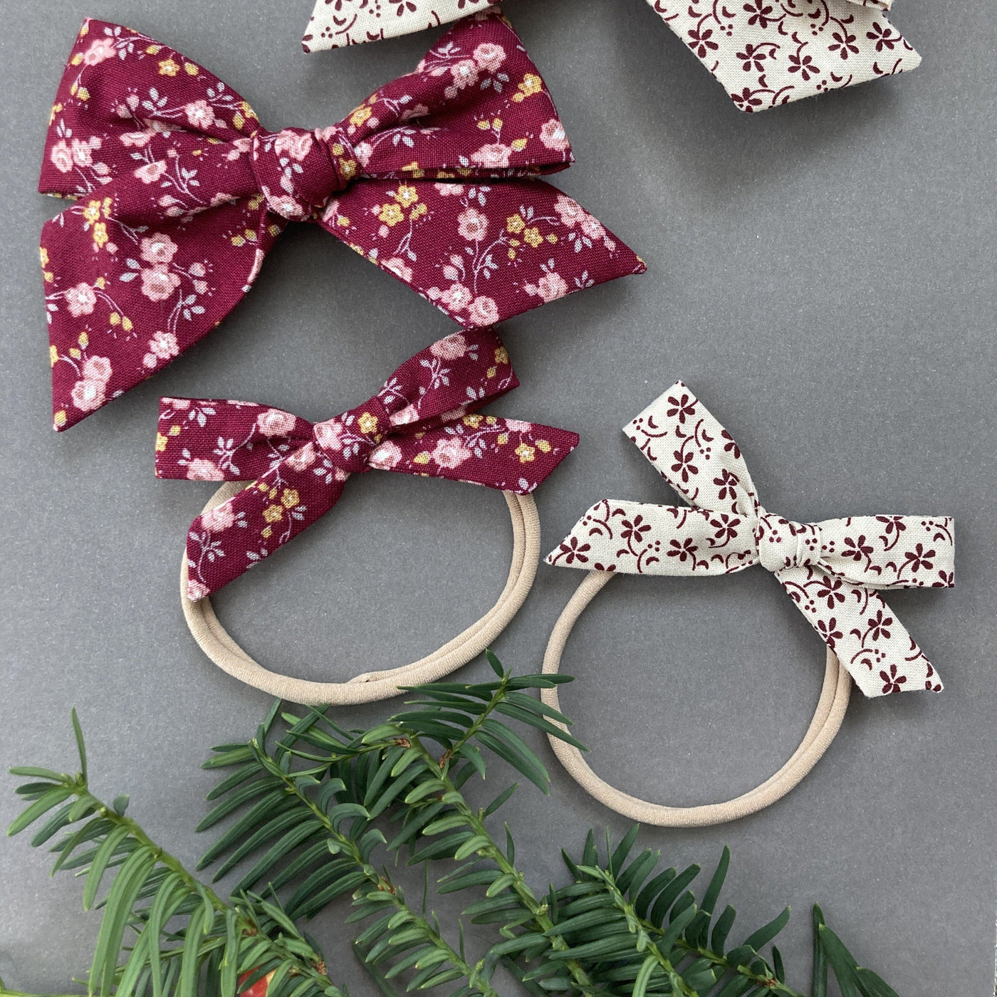 burgundy and ivory floral hair bows for girls