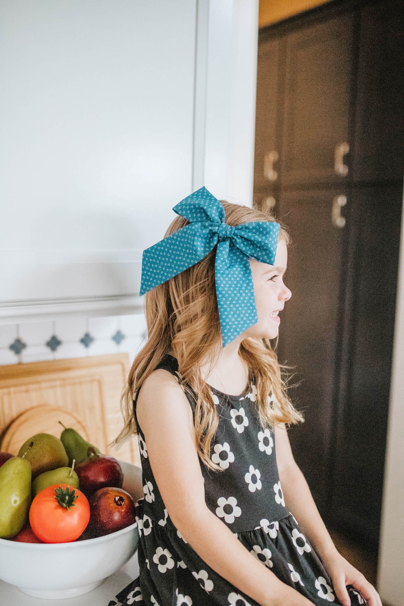 Everly Bow- Vintage Blue with Small White Details