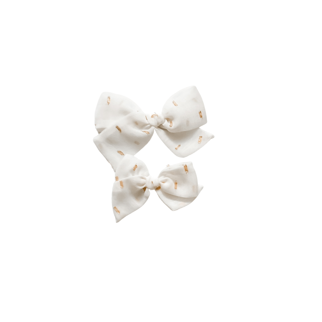 girls white chiffon hair bows with gold 