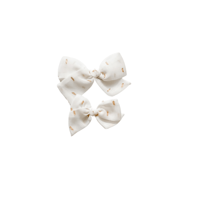 girls white chiffon hair bows with gold 