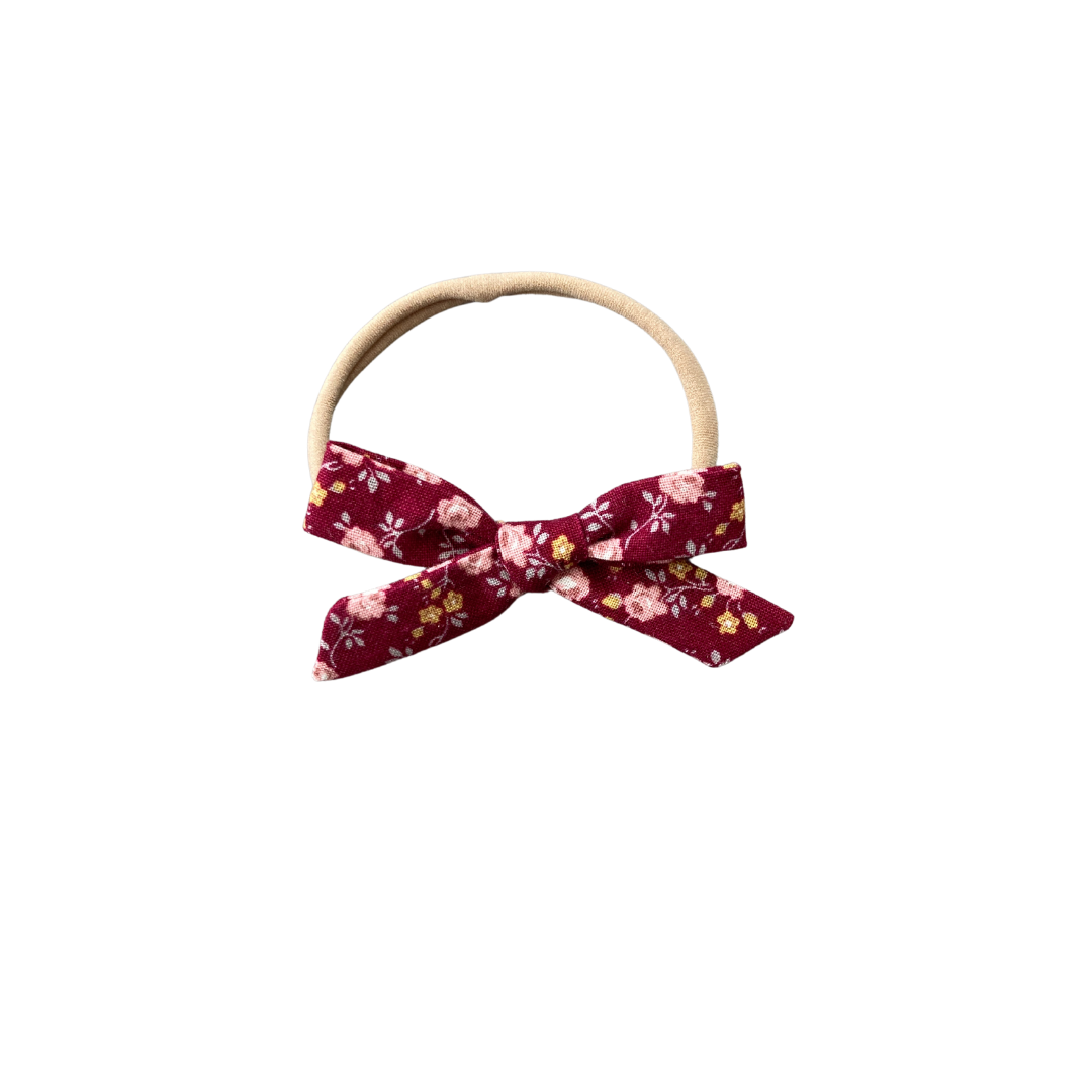 burgundy floral hair bow headband for baby girl