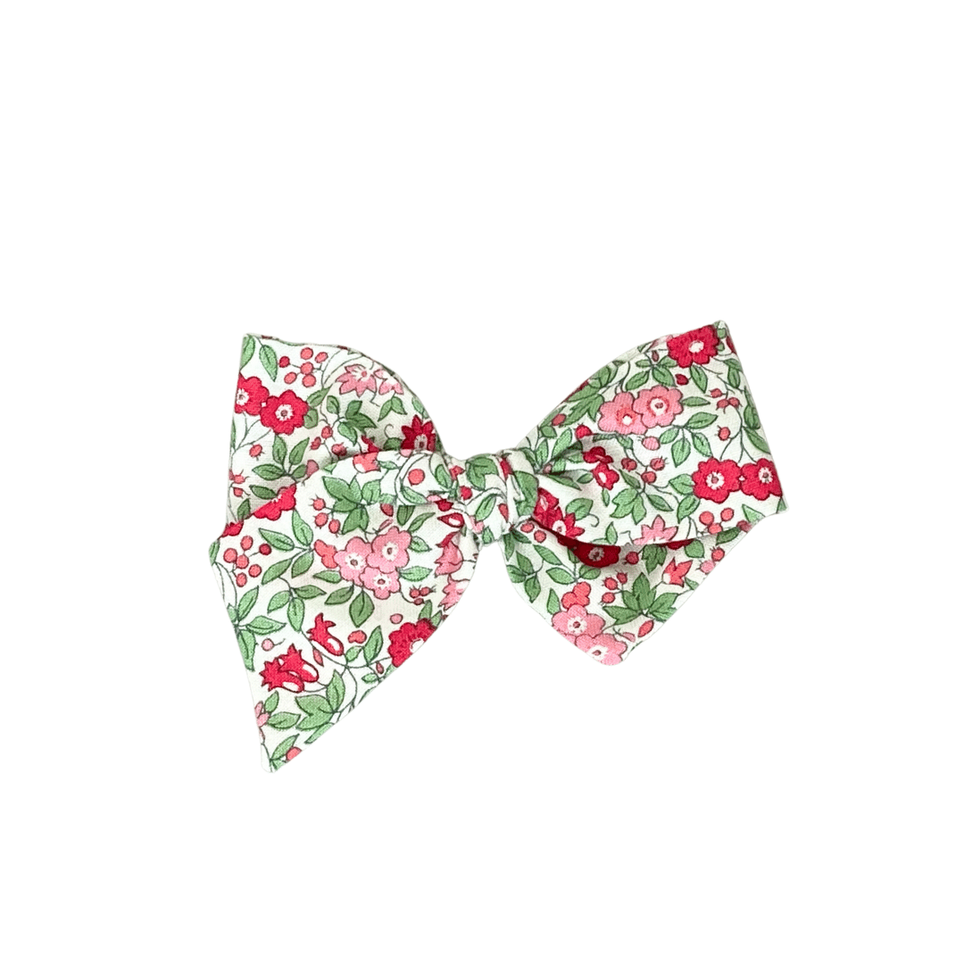 pink and green floral hair bow